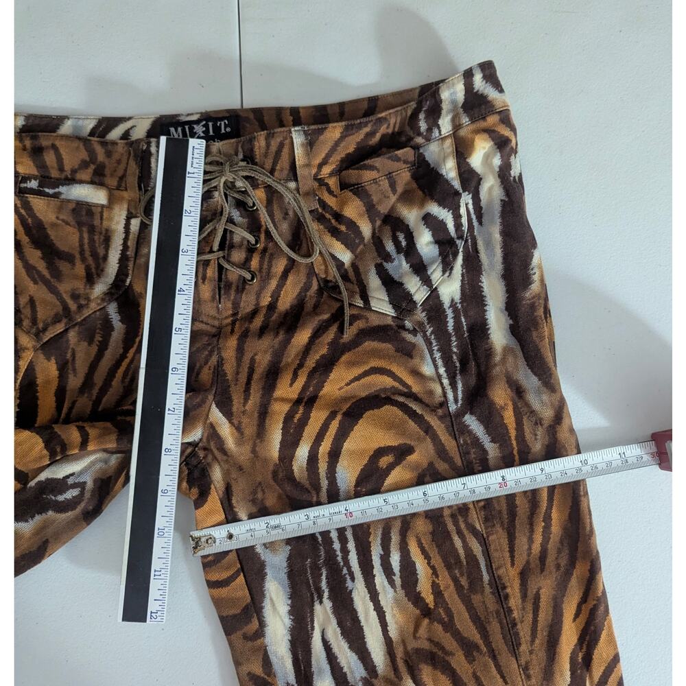 Y2K Mixit Brown Zebra Print Lace Up Low Rise Flare Pants Size 8 grunge indie - Picture 5 of 8